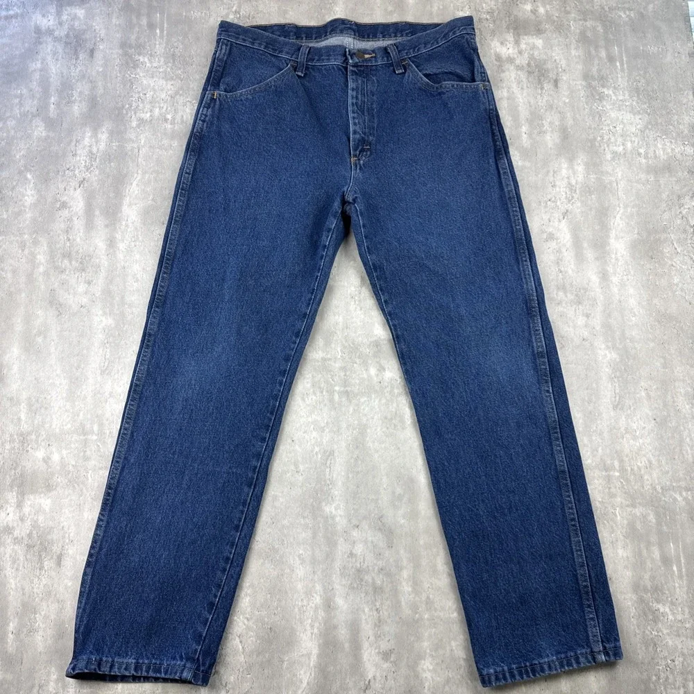 Rustler Jeans Men's 34x30 Extra Heavyweight Straight Leg Work Pants Blue‎ Cotton